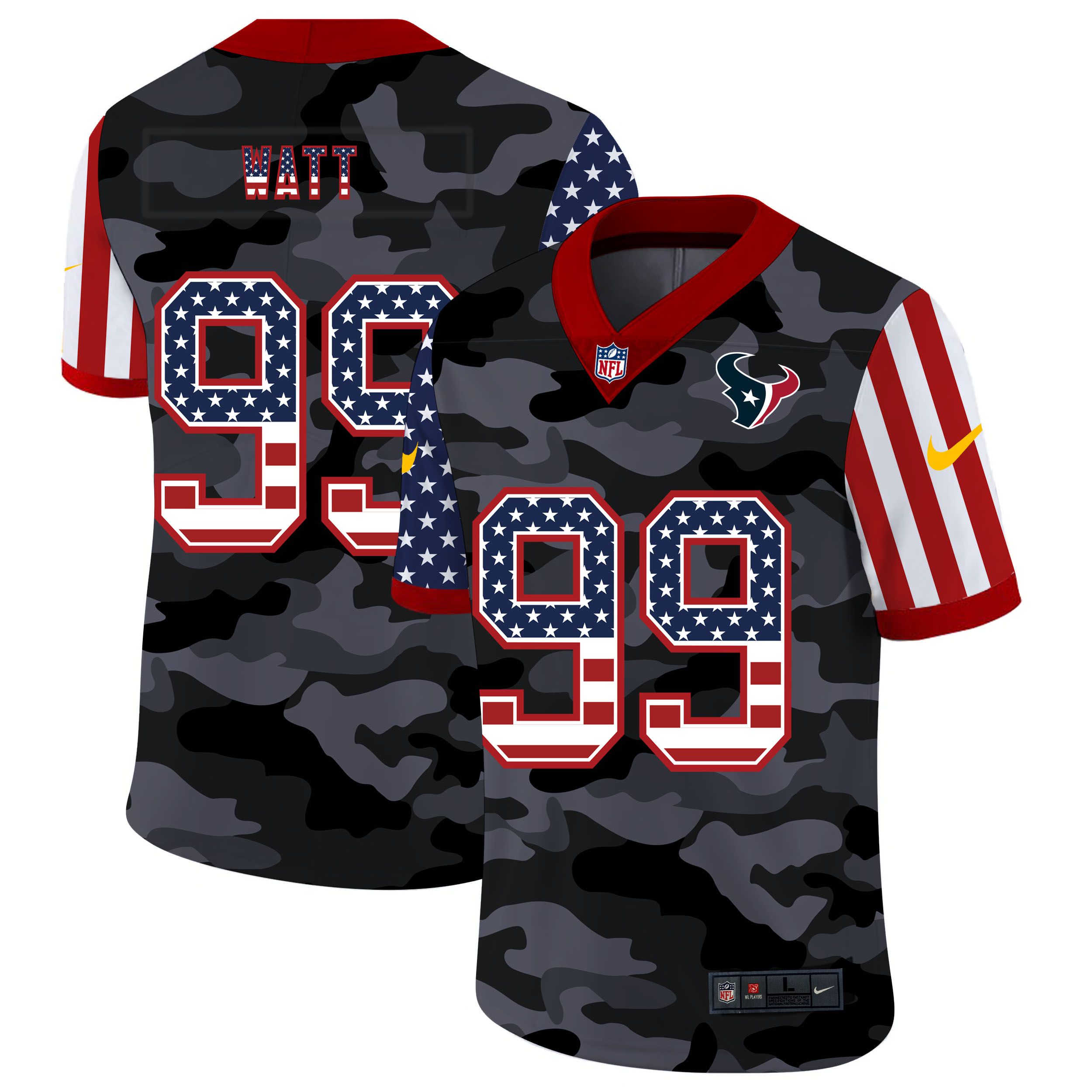 Men Houston Texans 99 Watt 2020 Nike Camo USA Salute to Service Limited NFL Jerseys
